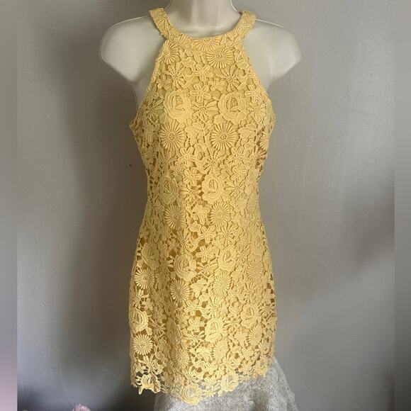 Lulu’s Woman’s Lace Halter Mini Dress - Butter Yellow Coquette Feminine - XS - Picture 4 of 9